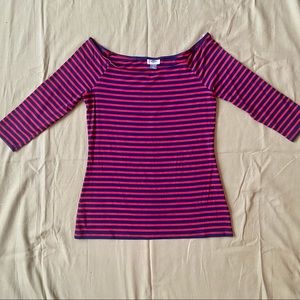 L Old Navy Red & Blue Striped Boat Neck 3/4 Sleeve Top